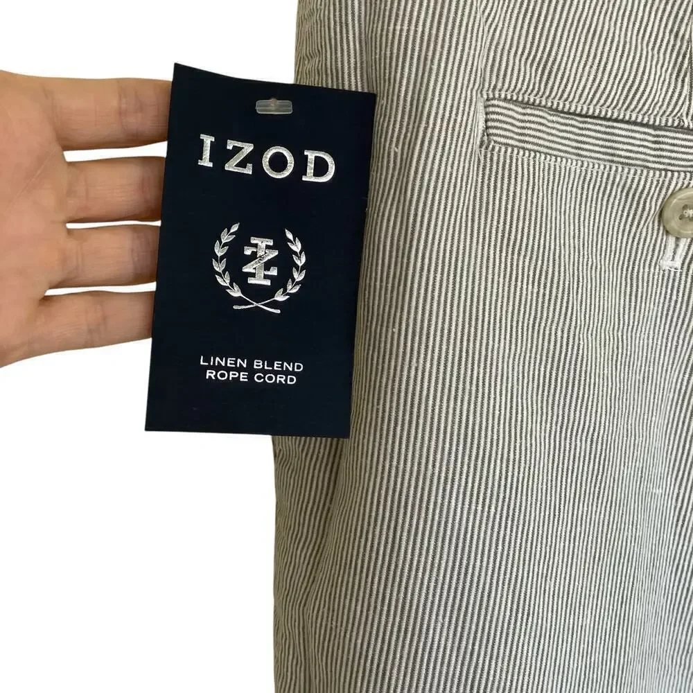 Izod Mens Striped Linen Blend Flat Front Chino Shorts 9.5” Inseam NWT Sz 38